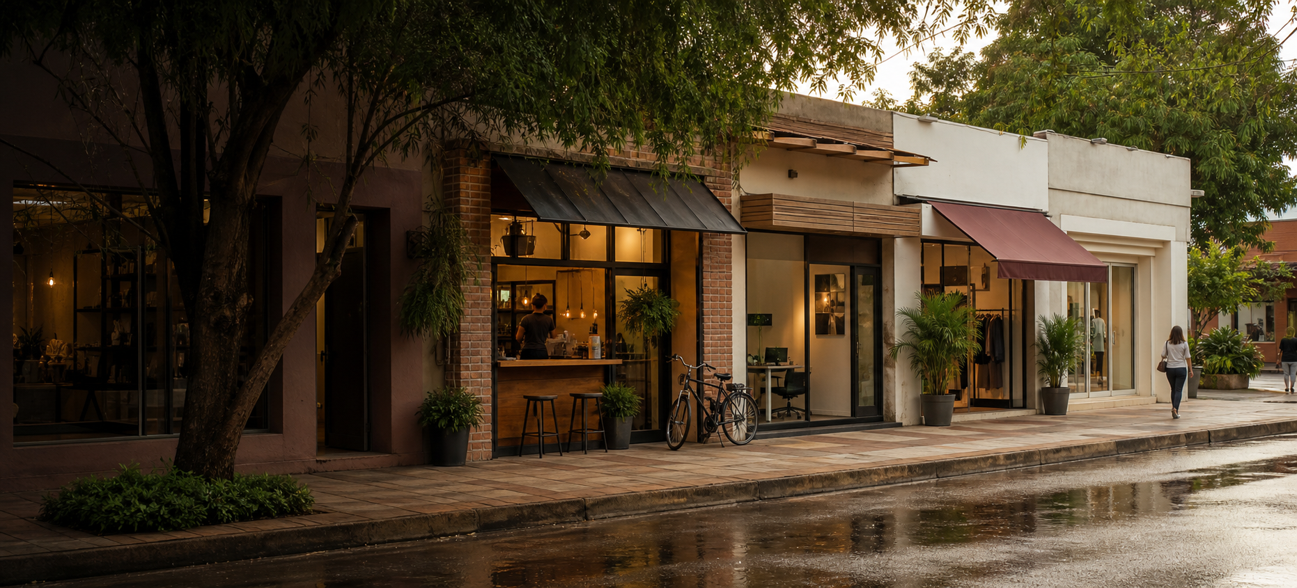 Casa, edificio residencial y centro comercial representando la oferta de Inmobiliaria Vallejo